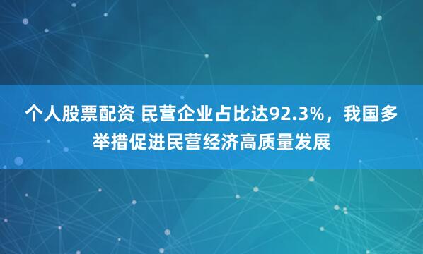 个人股票配资 民营企业占比达92.3%，我国多举措促进民营经济高质量发展